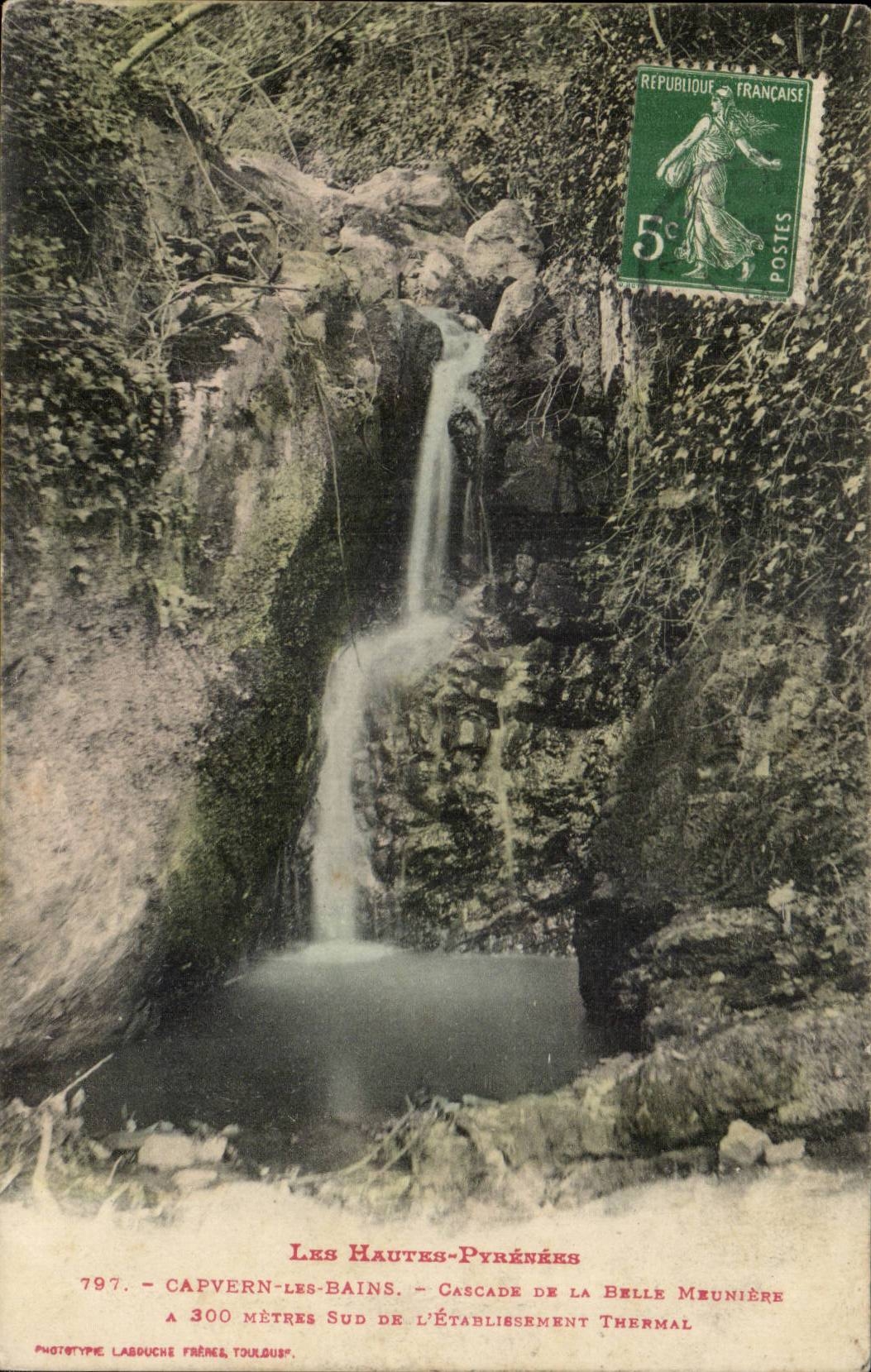 Les Hautes-Pyrénées — Cascade de la Belle Meunière à 300 mètres sud de l'établissement thermal — Phototype Labbuche Frères, Toulouse