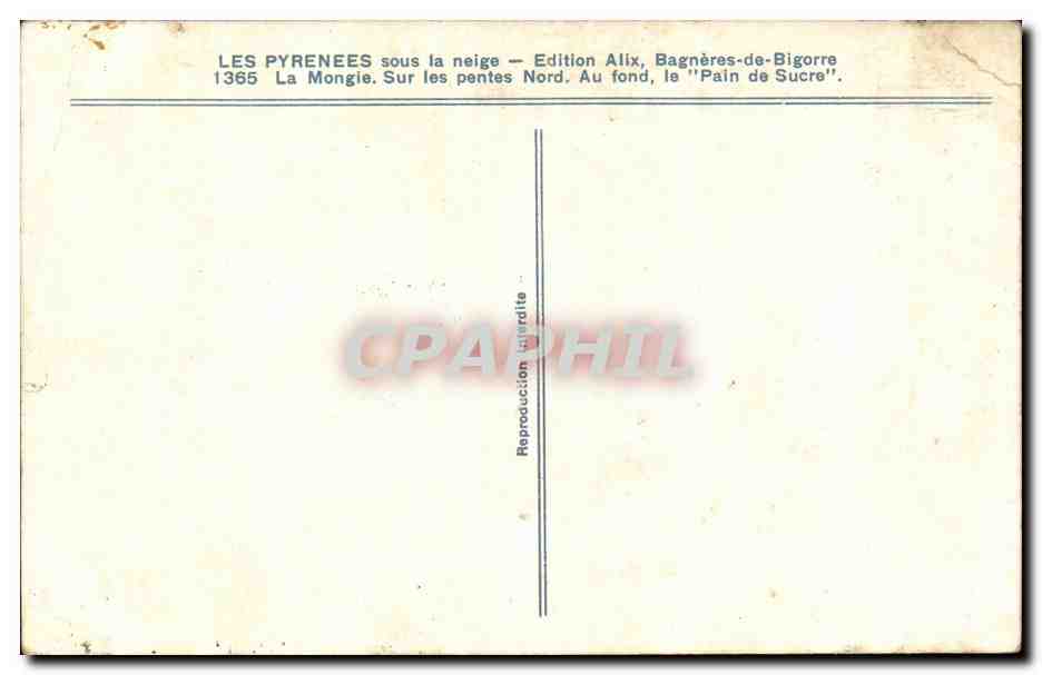 De Pyreneeën onder sneeuw — Uitgave Alix, Bagnères-de-Bigorre, n°1365 — Achterkant