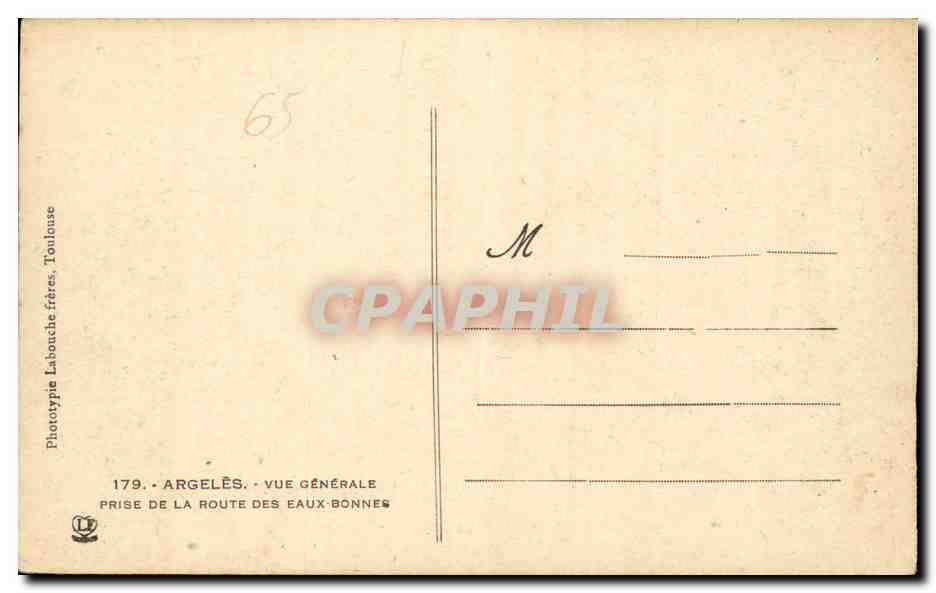 Argeles CPA Vue generale prise de la route des eaux bonnes — Rückseite