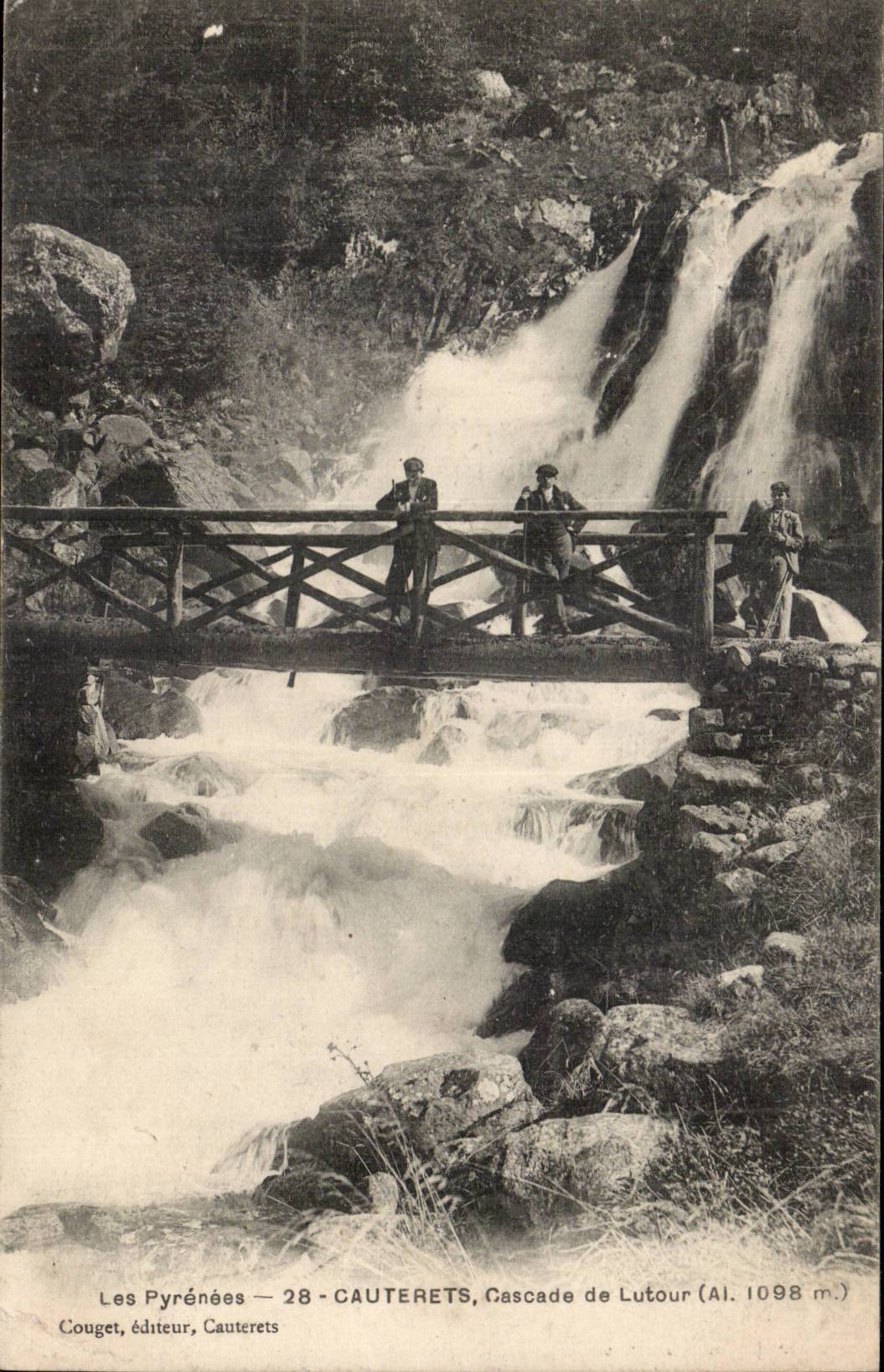 Les Pyrénées — 28 - CAUTERETS, Cascade de Lutour (Al. 1098 m.) — Couget, éditeur, Cauterets