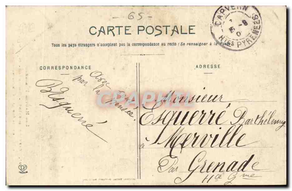 Les Hautes-Pyrénées — Cascade de la Belle Meunière à 300 mètres sud de l'établissement thermal — Phototype Labeuche Frères Toulouse, n°797 — Rückseite