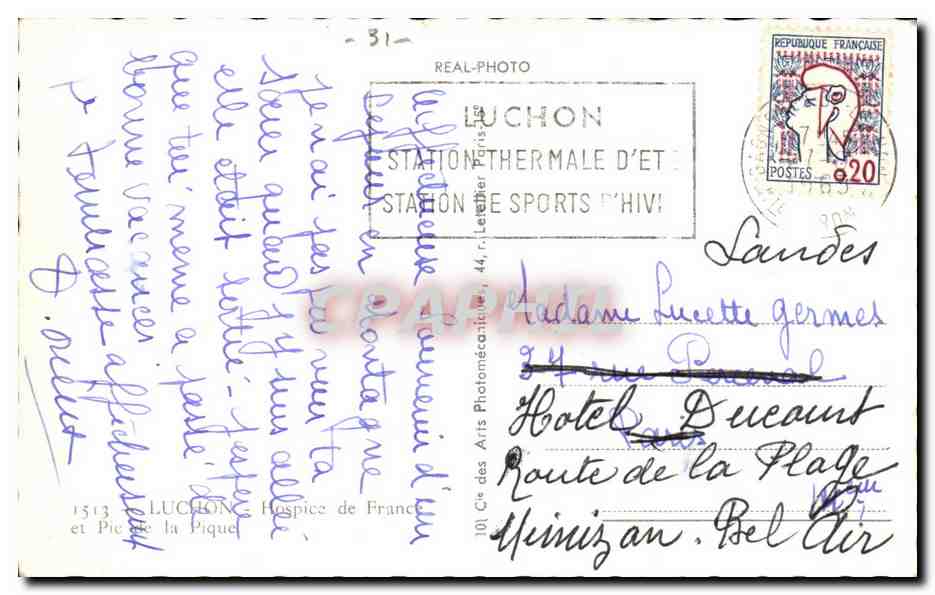 Luchon CPA Hospice de France et le pic de la Pique — Rückseite