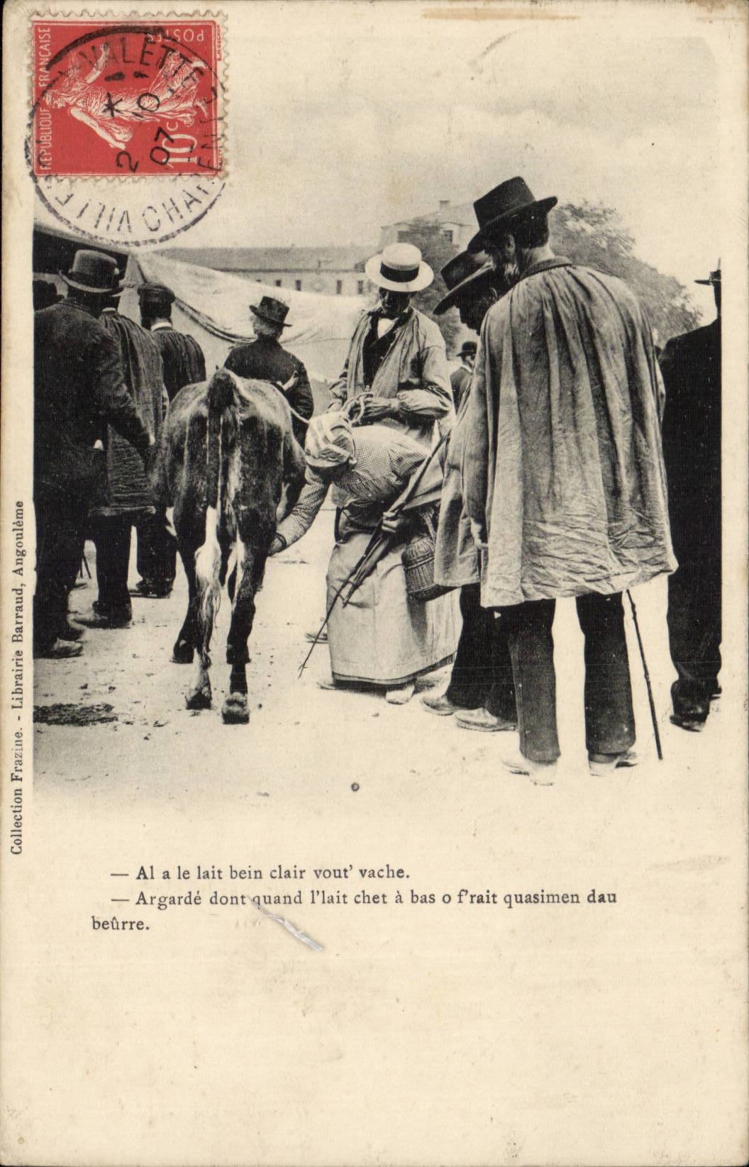 CPA Al a le lait bein clair vout vach Paysans Folklore TOP