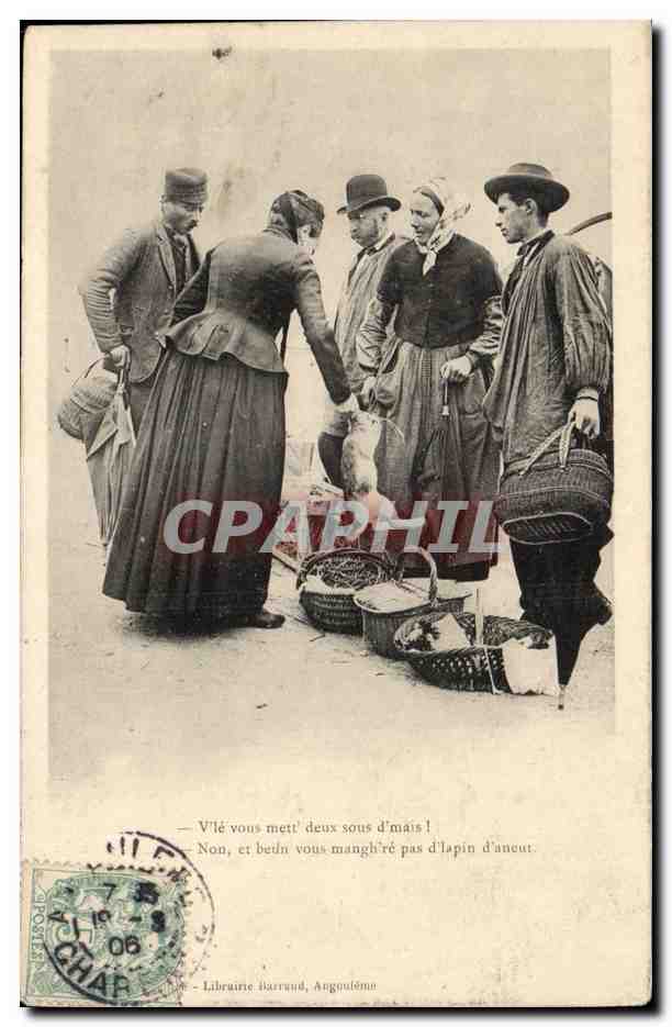 CPA VVle vous mett deux sous d mais lapin Paysans Folklore TOP machandes
