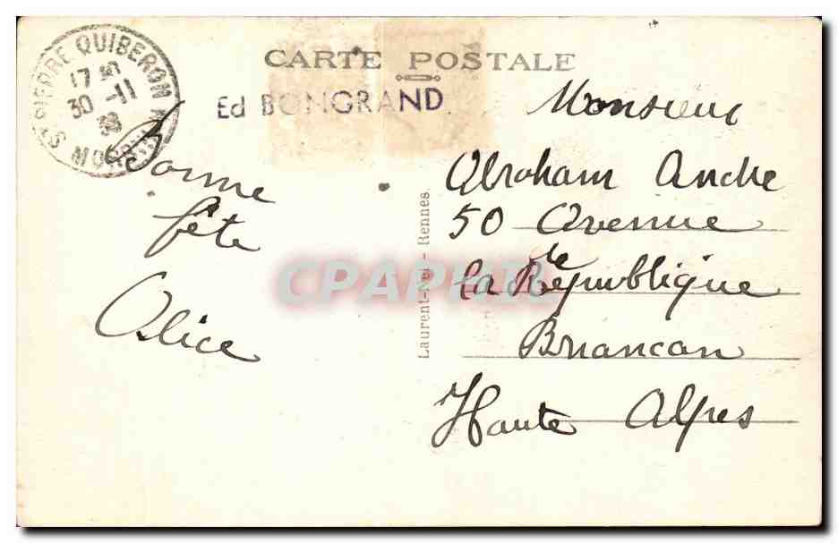 Umgebung von Auray — Drei Hochzeiten vereint — Die Hochzeitsprozession beim Verlassen der Kirche — Verlag Bongrand n°2763 — Rückseite