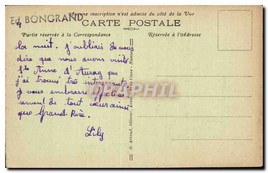 Sainte Anne d'Auray CPA le musee nicolazic et le clocher de la basilique — Rückseite