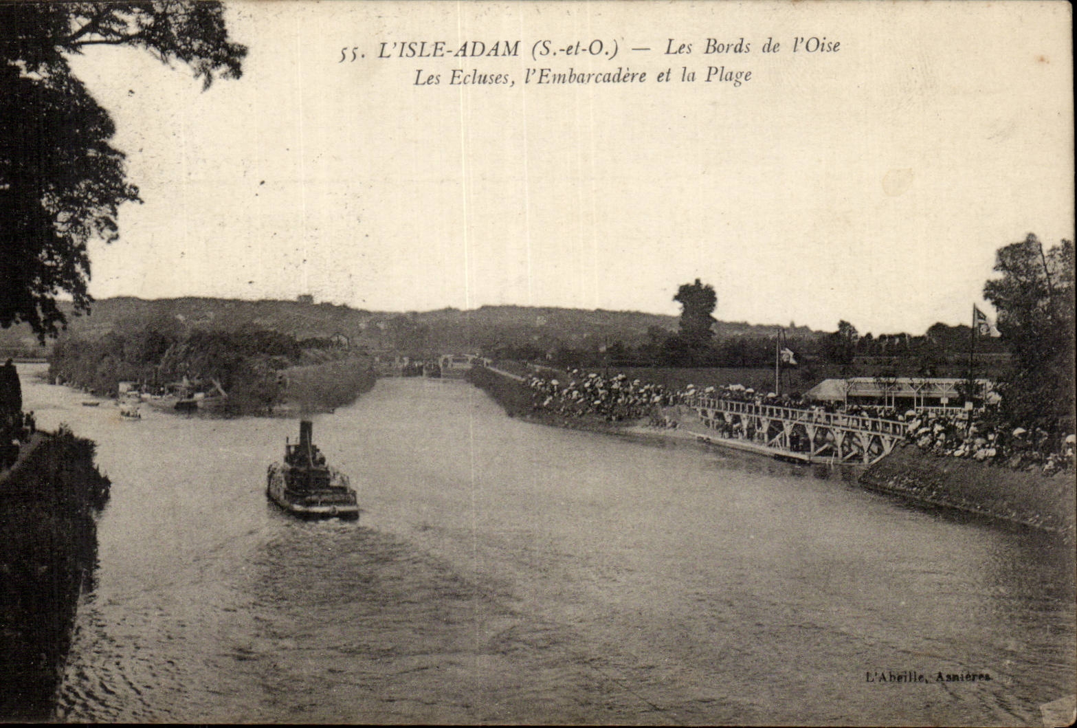 L'isle Adam CPA les bords de l'oise Les ecluses l'embarcadere et la plage