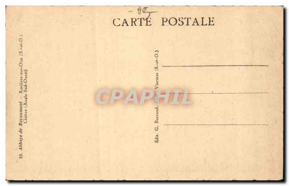 Abbaye de Royaumont CPA Asnieres sur Oise Cloitre (angle Sud Ouest) — Back