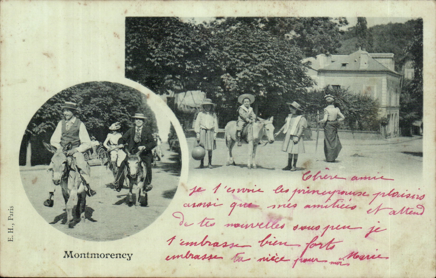 Montmorency — Reiter und junge Mädchen auf Pferden — E.H., Paris, Seriennummer nicht sichtbar