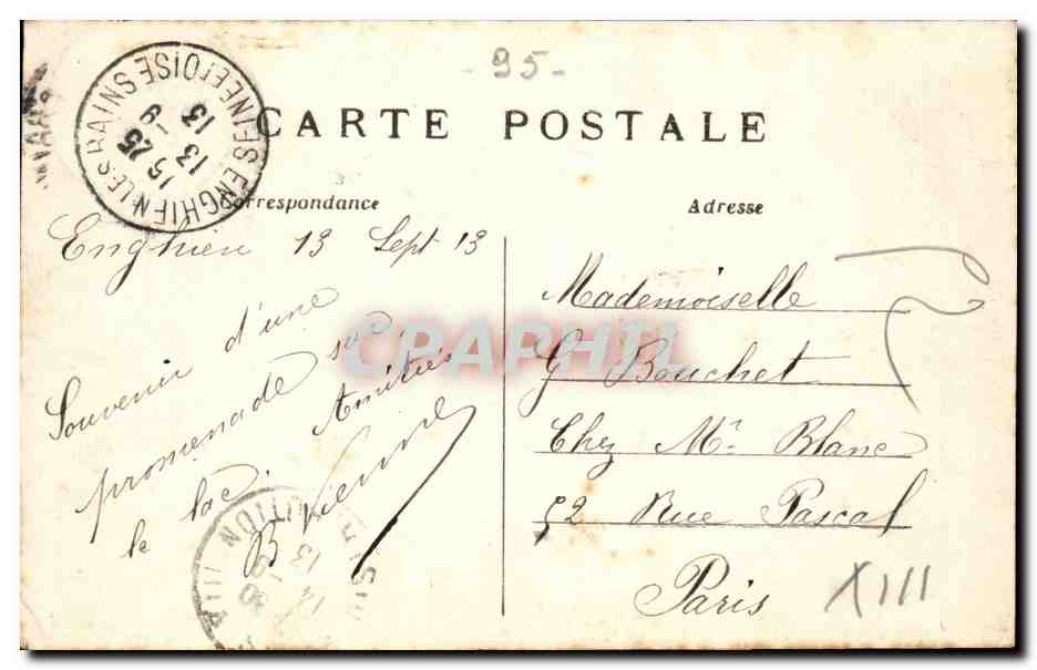 Enghien les Bains CPA Les bords du lac Canotage (chasseur) — Rückseite