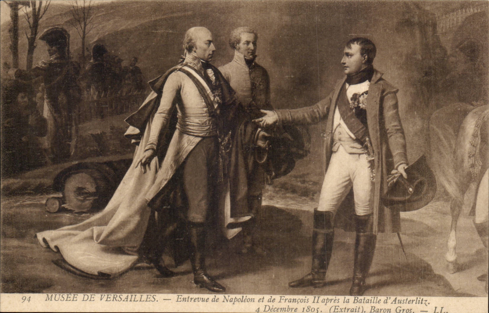 Musee de Versailles CPA Entrevue de Napoleon et de Francois II apres la bataille d'Austerlitz 4 decembre 1805