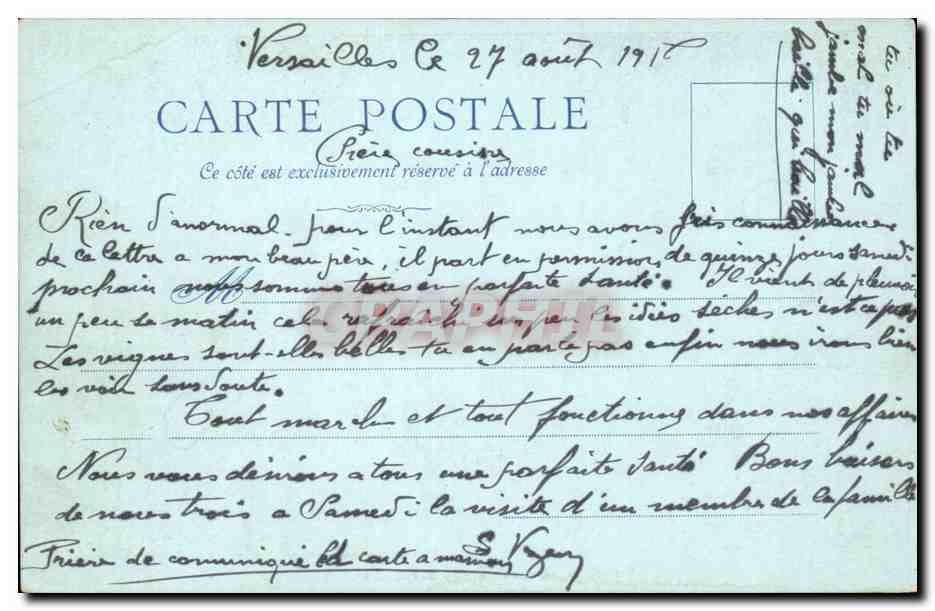 Versailles CPA Galerie des batailles — Verso