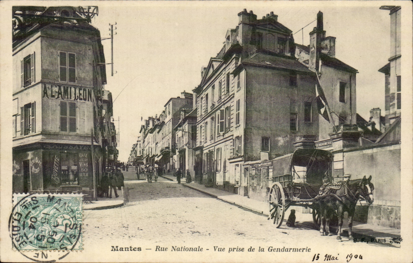 Mantes — Rue Nationale — Vista tomada desde la Gendarmería — B.F., París