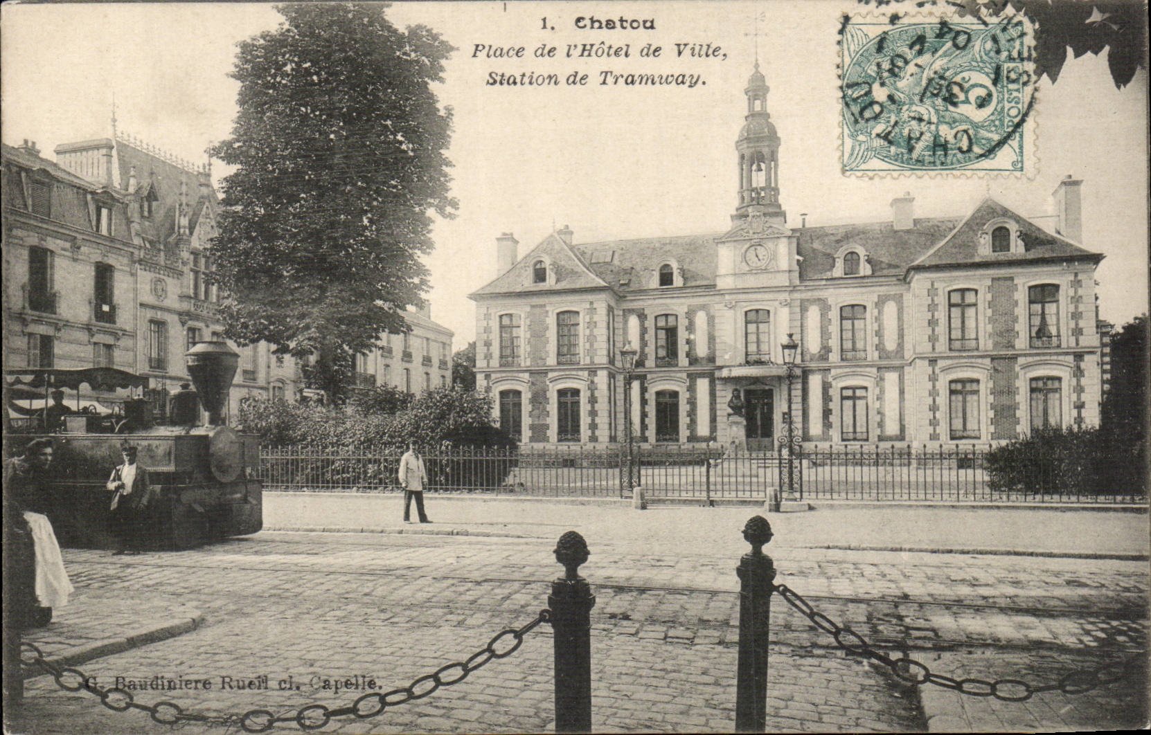 Chatou — Place de l'Hôtel de Ville, Station de Tramway — G. Baudinière Rueff ci. Capelle