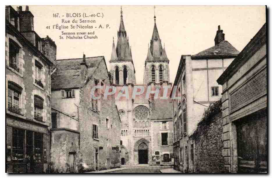 CPA Blois Rue du Sermon et l'eglise St Nicolas