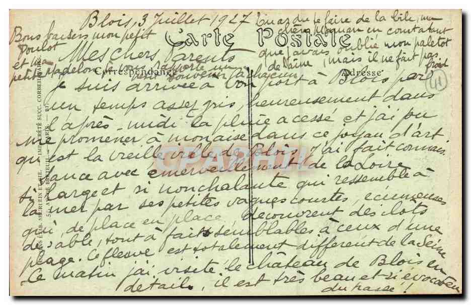 CPA Blois Chateau Aile Francois 1er  — Verso
