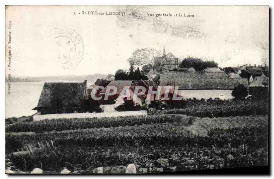 Saint-Dyé-sur-Loire (Loire-et-Cher) — Vue générale et la Loire — Phanéopie & Xambier, lithos