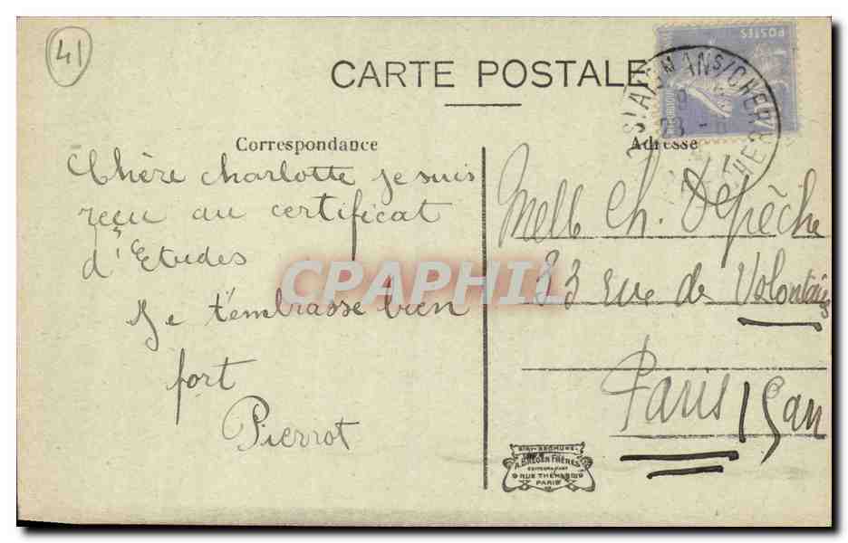 Saint-Aignan-sur-Cher — Le Château — Vue prise du Parc — éditeur : B. Béguin Frères, n° 60 — Rückseite