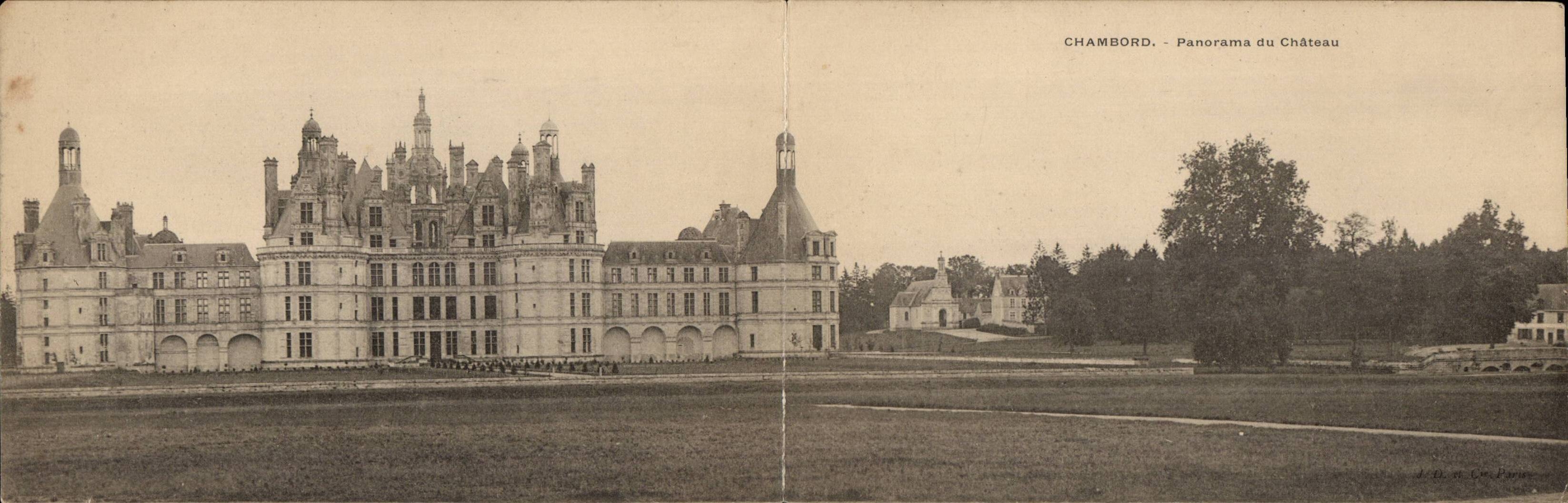 Chambord CARTE DOUBLE CPA Panorama du chateau RaRe