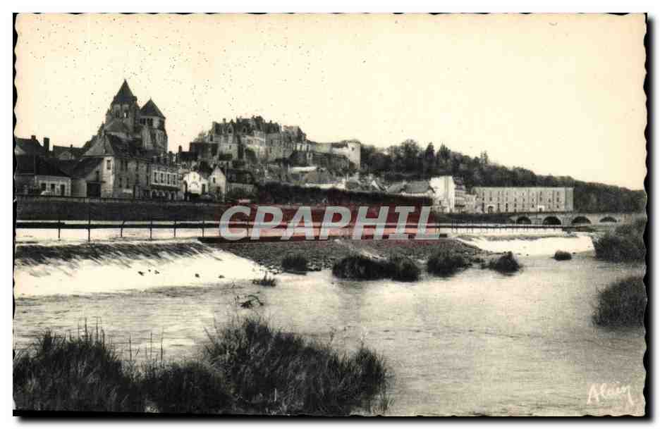 Noyers-sur-Cher — Le Déversoir et vue principale de Saint-Aignan — Impres. de France & Arain, Paris