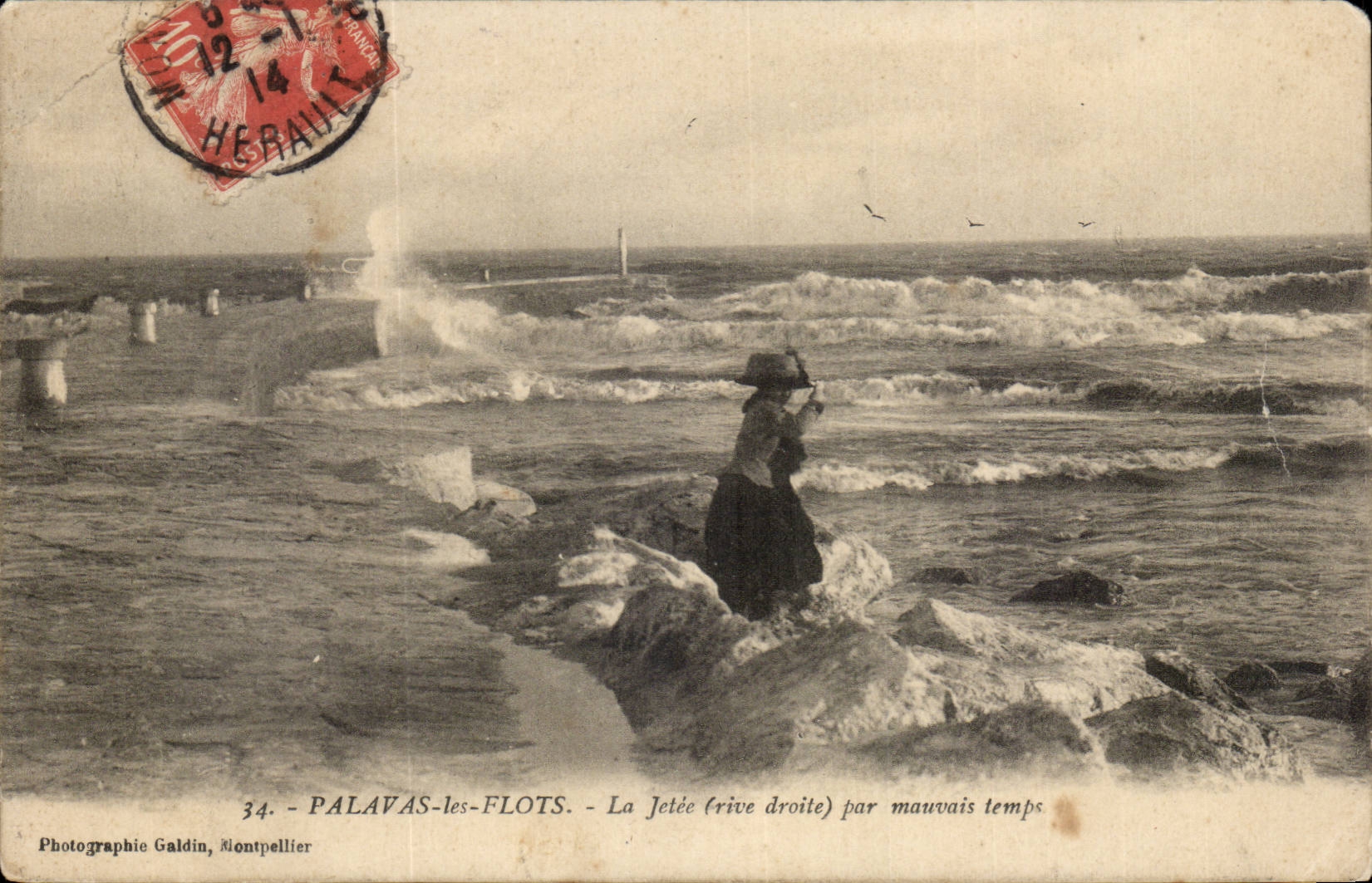 Palavas-les-Flots — La Jetée (rive droite) par mauvais temps — Photographie Galdin, Montpellier