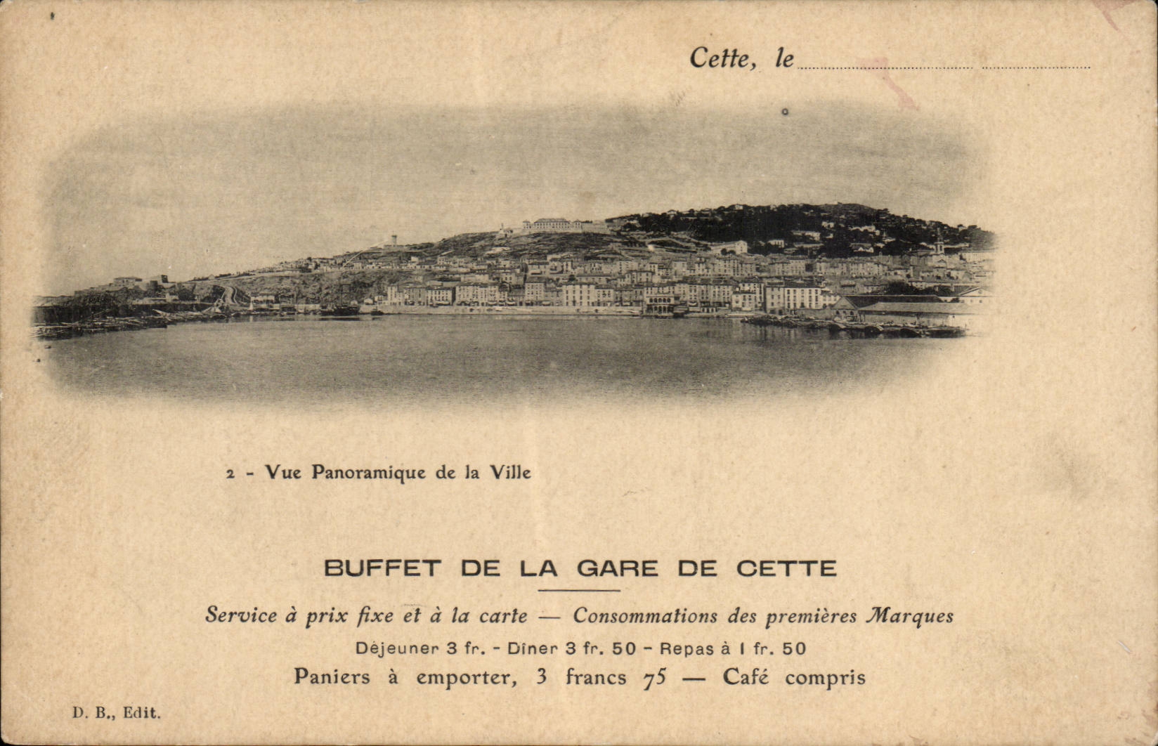 Cete Sette CPA Buffet de la gare Vue panoramique de la ville (carte RaRe)