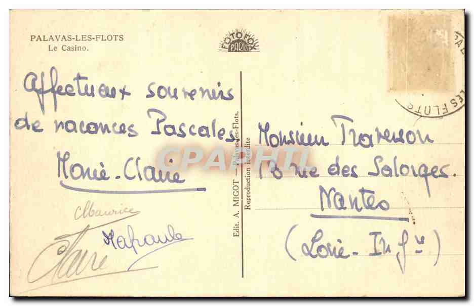 Palavas les Flots CPA Le casino — Verso