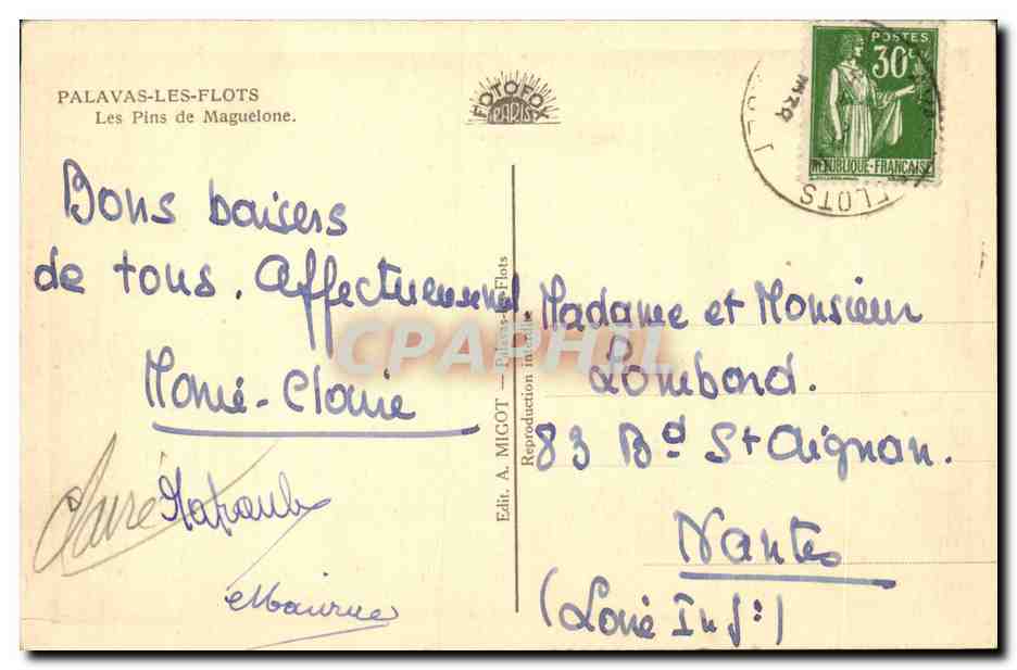 Les Pins de Maguelone — Palavas-les-Flots — Éditeur A. Migot — Rückseite