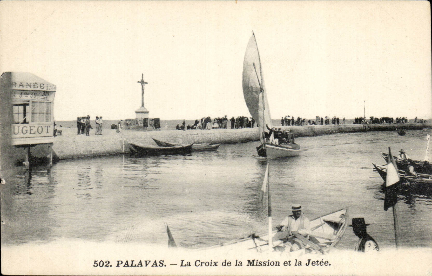 Palavas — La Croix de la Mission et la Jetée — Édition M. Coutou.