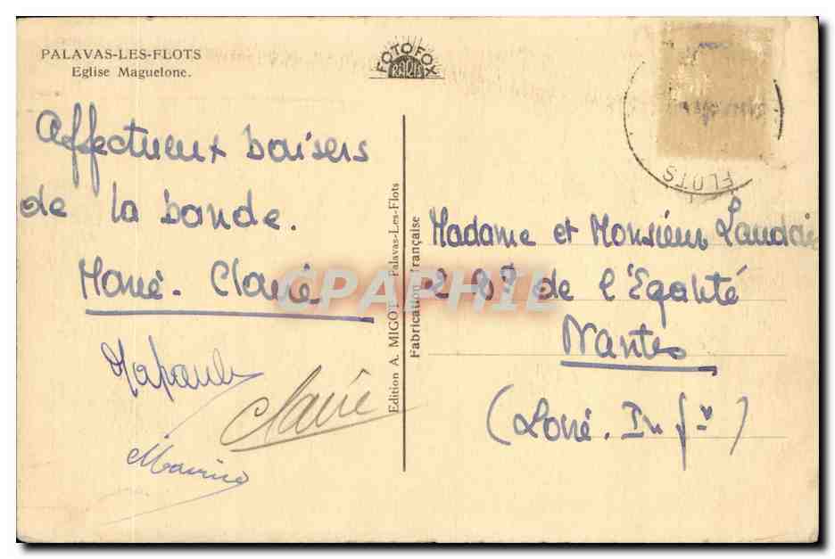 Palavas-les-Flots — Église Maguelone — Éditeur A. Migot, Palavas-les-Flots — Verso