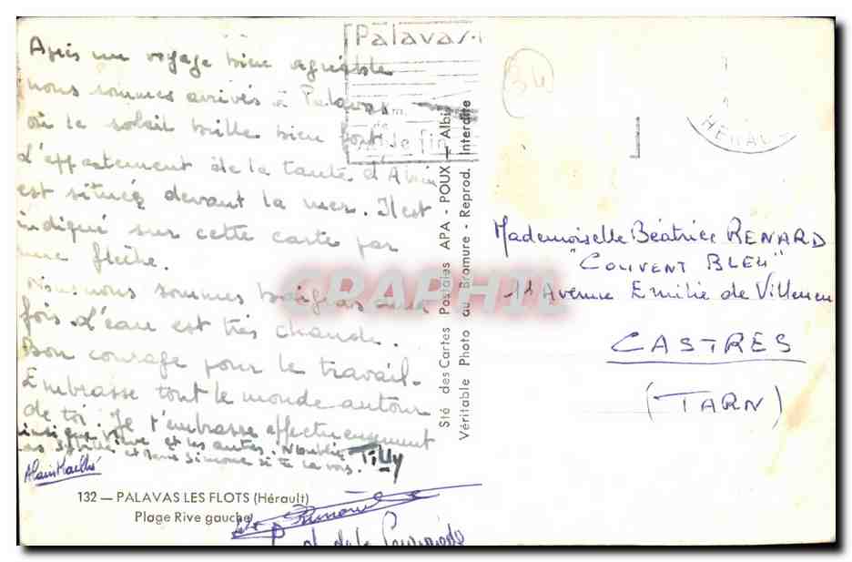 Palavas les Flots CPA Plage rive gauche — Verso