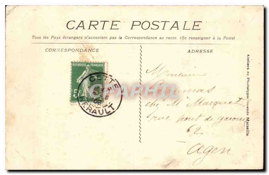 Sete Cette CPA Le phare Saint Louis Bateaux de peche  — Back