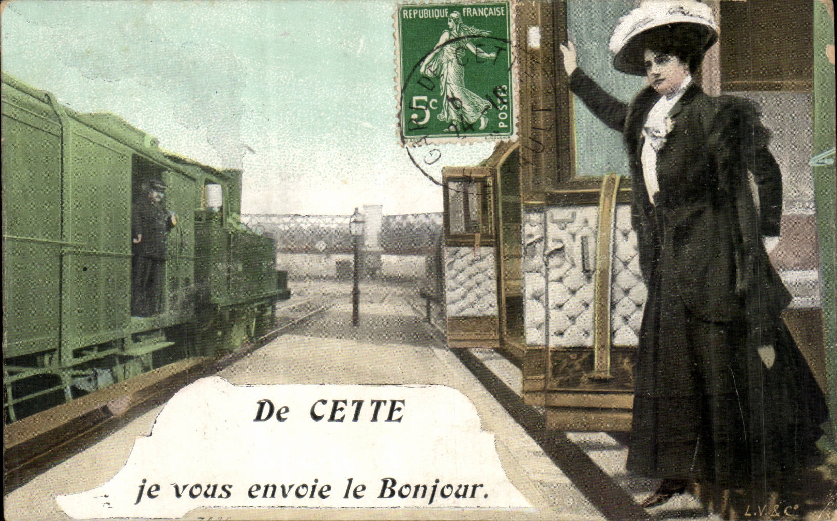 Cete Sete CPA De CEtte je vous envoie le bonjour (train)