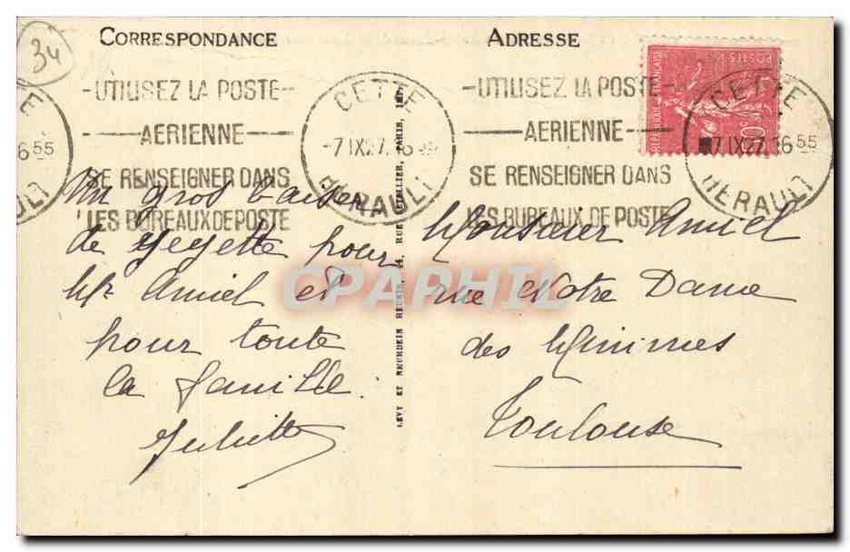 Cete Sete CPA La phare Saint Louis et le jetee frontignan (lighthouse) — Rückseite