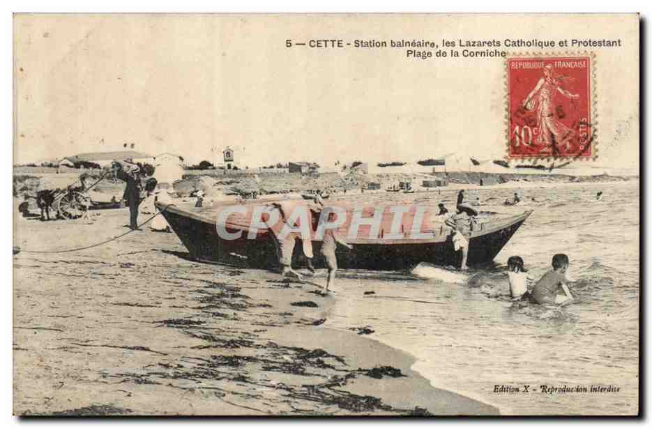 CETTE - Station balnéaire, les Lazarets Catholique et Protestant - Plage de la Corniche