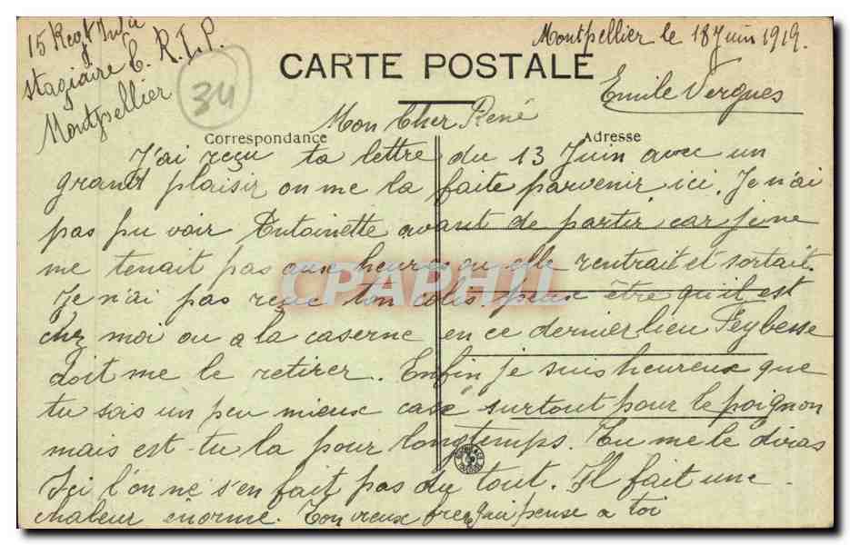 Palavas les Flots CPA La plage — Verso