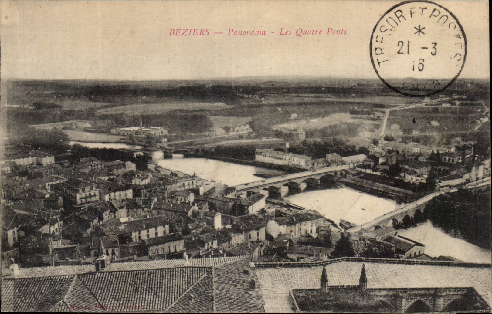 Béziers — Panorama — Les Quatre Ponts — Éditeur TRESOR FTPOC