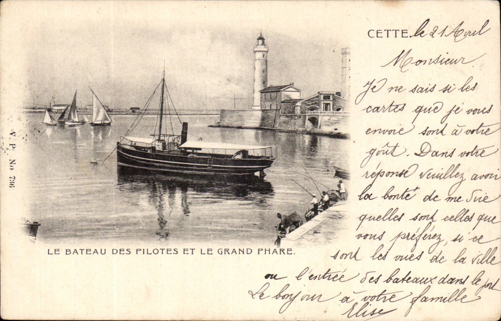Cette CPA Le bateau des pilotes et le grand phare (lighthouse)