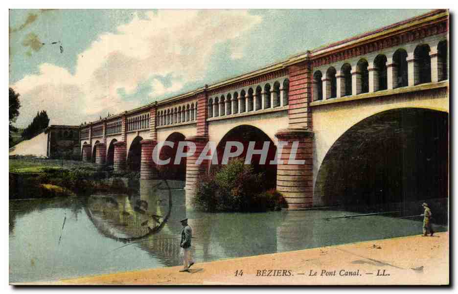 Beziers CPA Le pont canal (pecheurs)
