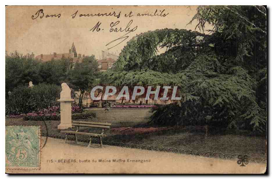 BÉZIERS, buste du Moine Muffre Ermengand — éditeur anonyme, n° 115