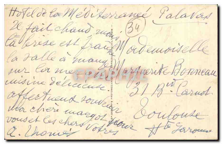 Palavas-les-Flots — Ansicht des Kasinos — Verlag Hémault, Nr. 16 — Rückseite