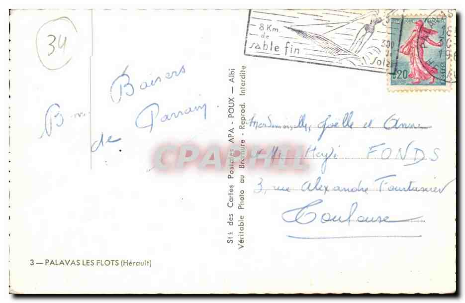 Palavas-les-Flots — Souvenir — Série 34, éditeur APA - POUX — Reverso