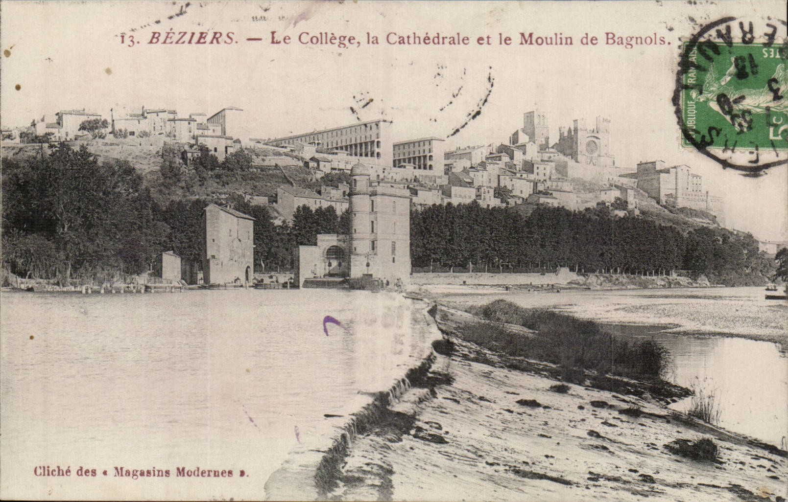 Béziers — Le Collège, la Cathédrale et le Moulin de Bagnols — Cliché des Magasins Modernes