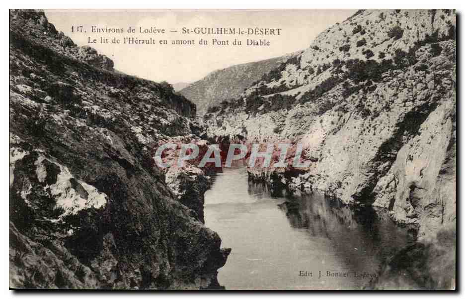 Environ de Lodève — St-Guilhem-le-Désert — Le lit de l'Hérault en amont du Pont du Diable — Edit. J. Bonner, Lodève