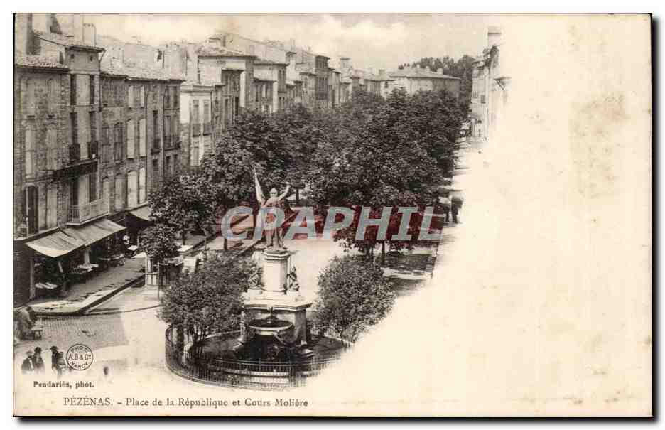 Pezenas CPA Place de la Republique et cours Moliere