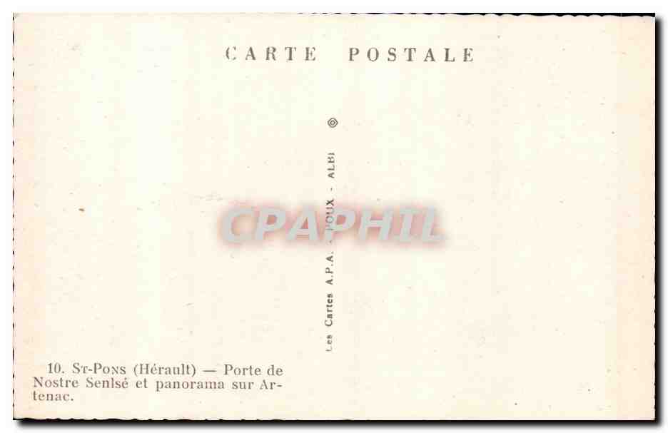 Saint Pons CPA Porte de Nostre Senlse et panorama sur Artenac — Back