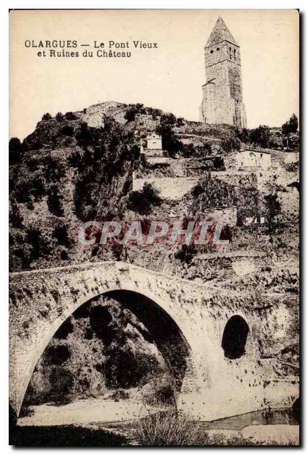 Olargues CPA Le pont vieux et ruines du chateau