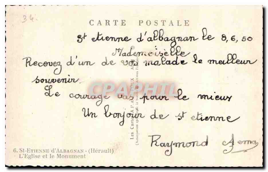 Saint Etienne d'Albagnan CPA L'eglise et le monument — Rückseite