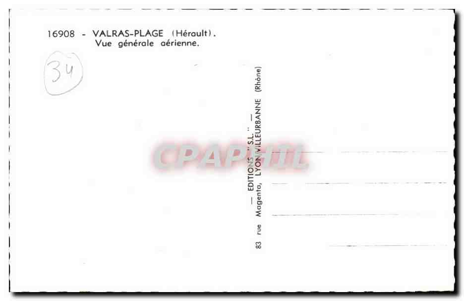 Valras Plage CPA Vue generale aerienne — Rückseite