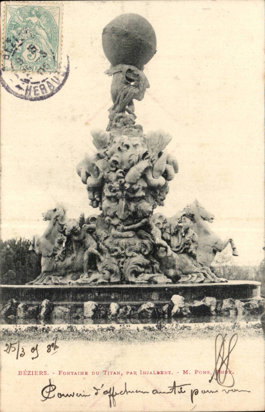 Béziers - Fontaine du Titan, par Injalbert - M. Pons, phot.
